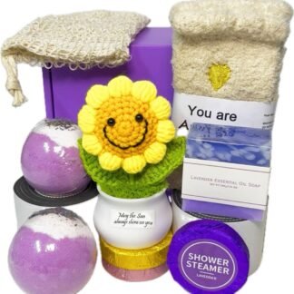 Bath Sets for Women Gift - Lavender Bath Bombs Soap Shower Steamer Positive Sunflower for Birthday Christmas Mother's Day, Sending Sunshine, Get Well Soon, Uplifting, Relaxing...