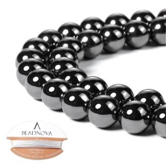 BEADNOVA Natural Hematite Beads Natural Crystal Beads Stone Gemstone Round Loose Energy Healing with Crystal Stretch Cord for Jewelry Making (10mm, 36-38pcs)