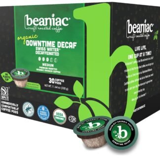 beaniac Organic Full On French Roast, Dark Roast, Single Serve Compostable K Cup Coffee Pods, Organic Arabica Coffee, Keurig Brewer Compatible, 30 Count