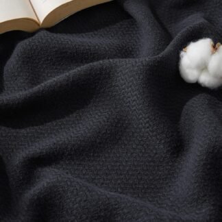 Bedsure GentleSoft 100% Cotton Blanket Queen Size for Bed - Breathable and Lightweight, Soft Cozy Textured Herringbone Woven Blanket for Summer, Black, 90x90 inches