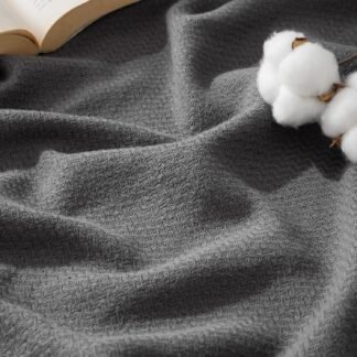Bedsure GentleSoft 100% Cotton Blanket Queen Size for Bed - Breathable and Lightweight, Soft Cozy Textured Herringbone Woven Blanket for Summer, Dark Grey, 90x90 inches