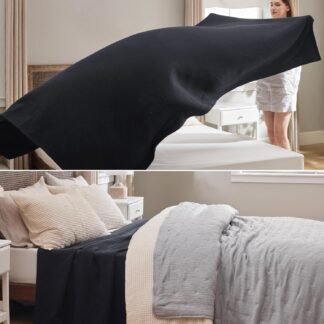 Bedsure GentleSoft 100% Cotton Blanket Queen Size for Bed - Breathable and Lightweight, Soft Cozy Textured Herringbone Woven Blanket for Summer, Black, 90x90 inches