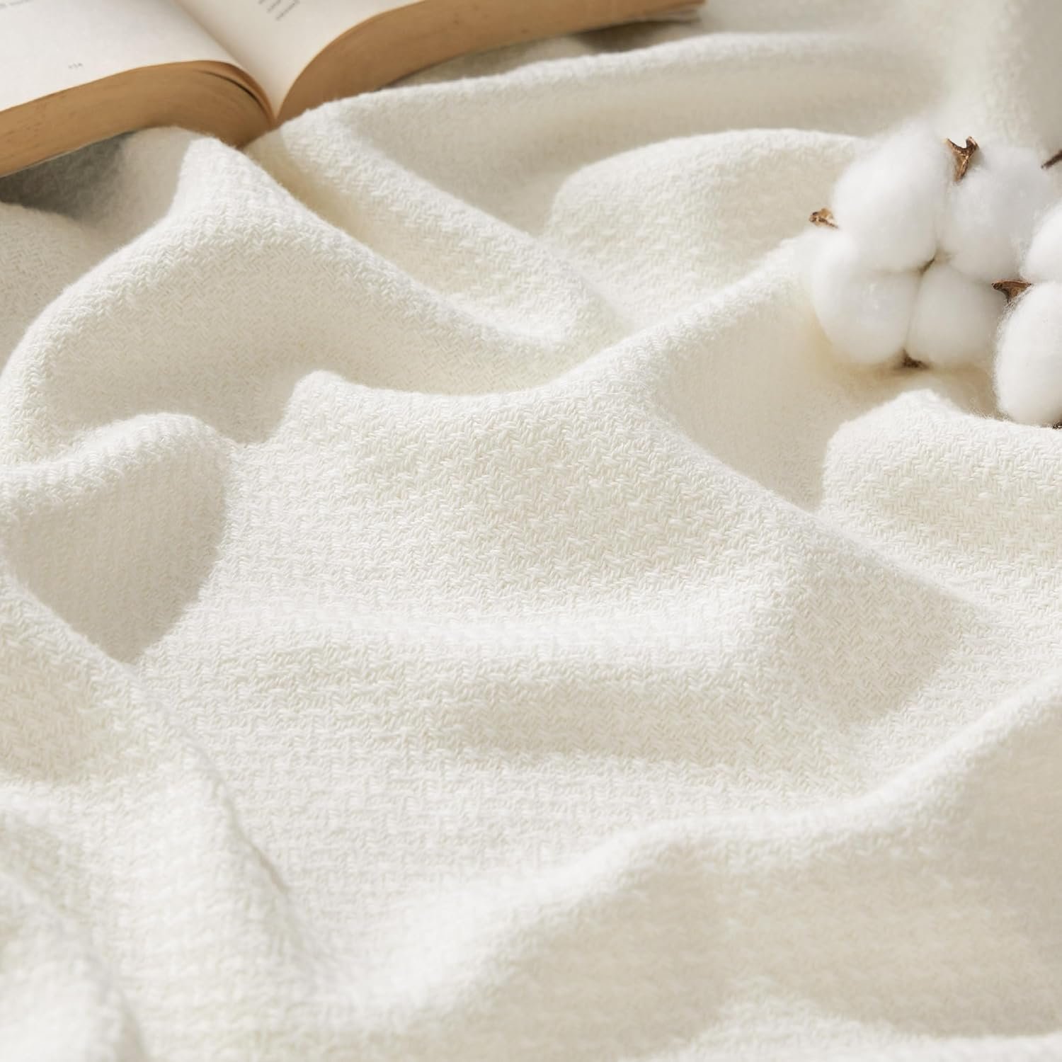 Bedsure GentleSoft 100 Cotton Blanket Queen Size for Bed - Breathable and Lightweight Soft Cozy Textured Herringbone Woven Blanket for Summer Cream 90x90 inches - lunas-mystic-emporium.com Bedsure GentleSoft 100% Cotton Blanket Queen Size for Bed - Breathable and Lightweight, Soft Cozy Textured Herringbone Woven Blanket for Summer, Cream, 90x90 inches