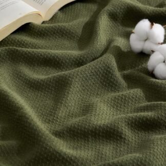 Bedsure GentleSoft 100% Cotton Blanket Queen Size for Bed - Breathable and Lightweight, Soft Cozy Textured Herringbone Woven Blanket for Summer, Olive Green, 90x90 inches