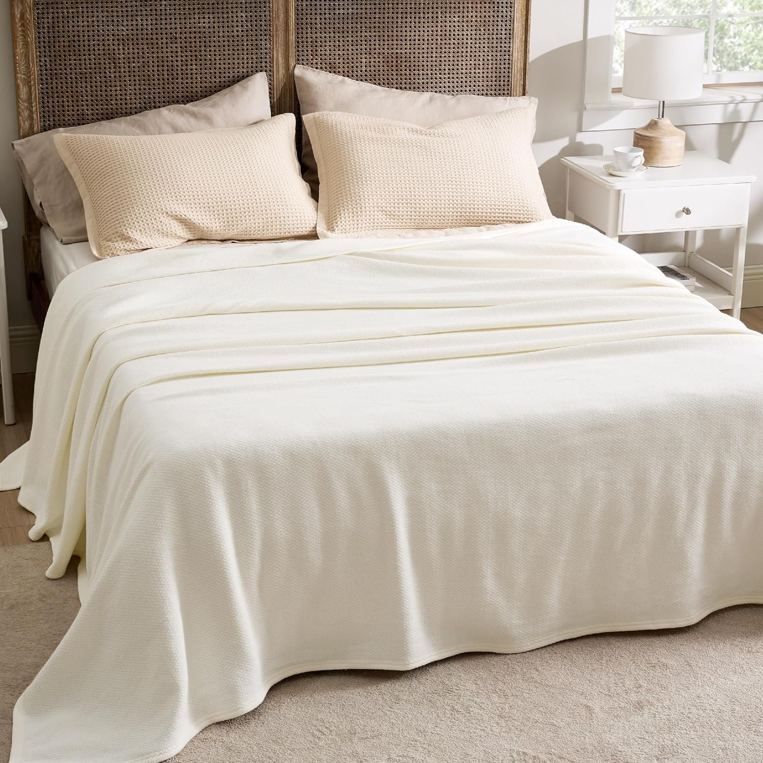 Bedsure GentleSoft 100 Cotton Blanket Queen Size for Bed - Breathable and Lightweight Soft Cozy Textured Herringbone Woven Blanket for Summer Cream 90x90 inches - lunas-mystic-emporium.com Bedsure GentleSoft 100% Cotton Blanket Queen Size for Bed - Breathable and Lightweight, Soft Cozy Textured Herringbone Woven Blanket for Summer, Cream, 90x90 inches