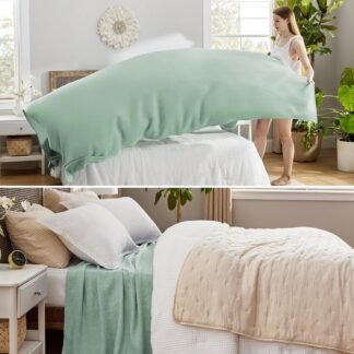 Bedsure GentleSoft 100% Cotton Blanket Queen Size for Bed - Breathable and Lightweight, Soft Cozy Textured Herringbone Woven Blanket for Summer, Sage Green, 90x90 inches