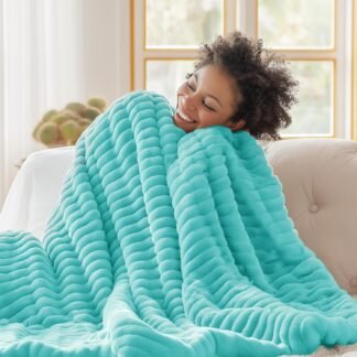 Bedsure GentleSoft Blue Fog Fleece Blanket for Couch - Cozy Soft Blankets for Women, Cute Small Throws for Girls, 60x80 Inches