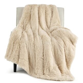 Bedsure GentleSoft Fluffy Beige Throw Blanket for Bed, Faux Fur Gifts Beige Decor Light Tan Khaki Blanket Neutral Decoration for Home, Soft Cozy Fuzzy Plush Thick Warm Sherpa...