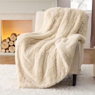 Bedsure GentleSoft Fluffy Beige Throw Blanket for Bed, Faux Fur Gifts Beige Decor Light Tan Khaki Blanket Neutral Decoration for Home, Soft Cozy Fuzzy Plush Thick Warm Sherpa...