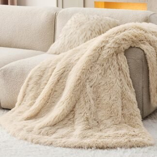 Bedsure GentleSoft Fluffy Beige Throw Blanket for Bed, Faux Fur Gifts Beige Decor Light Tan Khaki Blanket Neutral Decoration for Home, Soft Cozy Fuzzy Plush Thick Warm Sherpa...