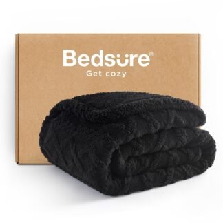 Bedsure Gentlesoft Sherpa Fleece Throw Blanket for Couch - Fluffy & Cozy Cable Jacquard Tufted Throw for Women Gift, Thick and Warm Christmas Blanket for Winter, Black, 50x60...