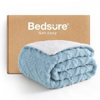 Bedsure Gentlesoft Sherpa Fleece Throw Blanket for Couch - Fluffy & Cozy Cable Jacquard Tufted Throw for Women Gift, Thick and Warm Christmas Blanket for Winter, Blue, 50x60 Inches
