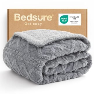 Bedsure Gentlesoft Sherpa Fleece Throw Blanket for Couch - Fluffy & Cozy Cable Jacquard Tufted Throw for Women Gift and Valentine Decor, Thick and Warm Blanket for Winter, Grey,...