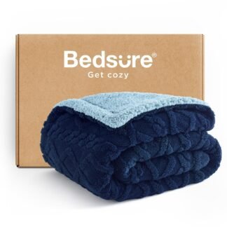 Bedsure Gentlesoft Sherpa Fleece Throw Blanket for Couch - Fluffy & Cozy Cable Jacquard Tufted Throw for Women Gift, Thick and Warm Christmas Blanket for Winter, Navy, 50x60 Inches
