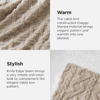 Bedsure Sherpa Fleece Throw Blanket for Couch - Soft Fluffy & Cozy Cable Jacquard Tufted Throw Blankets for Women Gift, Thick Warm Blanket for Winter and All Seasons, Beige,...