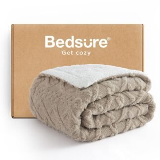 Bedsure Sherpa Fleece Throw Blanket for Couch - Soft Fluffy & Cozy Cable Jacquard Tufted Throw Blankets for Women Gift, Thick Warm Blanket for Winter and All Seasons, Beige,...