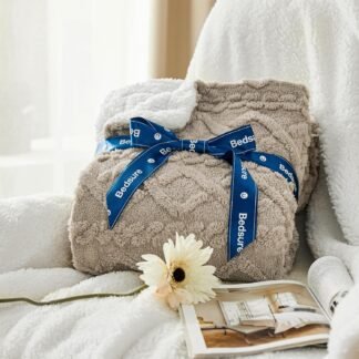 Bedsure Sherpa Fleece Throw Blanket for Couch - Soft Fluffy & Cozy Cable Jacquard Tufted Throw Blankets for Women Gift, Thick Warm Blanket for Winter and All Seasons, Beige,...