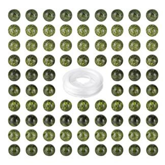 BEEFLYING 100 Pcs 8mm Natural Serpentine Gemstone Beads Loose Round Stone Beads with Elastic Crystal Thread for DIY Jewelry Bracelet Necklace Making