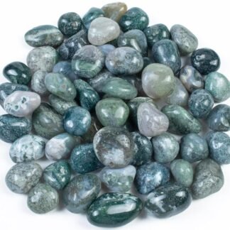 BEZAVO Moss Agate Tumbled Stones - 1lb Bulk Polished Crystals for Vase Filler, Fountain Rocks, Healing Reiki Gemstones, Good Luck, Home Decor Gifts, Size 20-25 mm