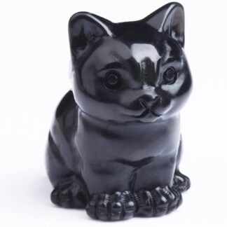 Black Obsidian Cat Crystal Statues, Healing Crystal Kitty Figurine Decorations, Black Cat Gift Lucky Cute Kitten Figurines, Handcrafted Crystal Figurine for Home Décor and...