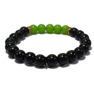 Black Obsidian & Green serpentine Bracelet Crystal Stone Essential Bracelet Round Shape for Reiki Healing and Crystal, 8 mm Approx, Crystal, Green serpentine
