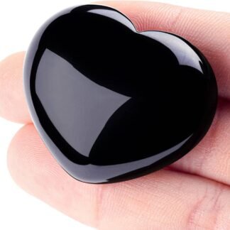 Black Obsidian Heart Stone Puffy Worry Stone Palm for Chakra Reiki Balancing, Meditation and Decoration 1.55 in