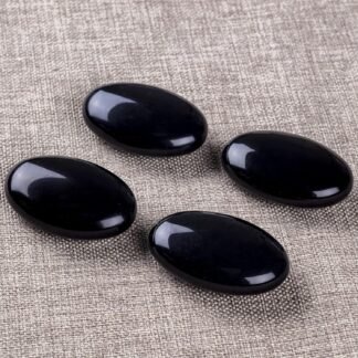 Black Obsidian Palm Stone Crystal Natural Healing Crystal Oval Pocket Energy Stones for Anxiety Stress