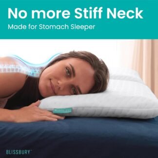 BLISSBURY Stomach Sleeping Pillow – Ultra Thin 2.6" Memory Foam for Neck and Cervical Support | Flat Pillow for Belly Sleeper | Low Loft Design for Comfort and Better Sleep