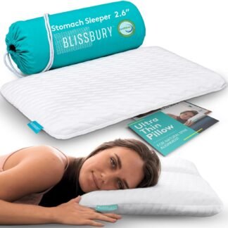 BLISSBURY Stomach Sleeping Pillow – Ultra Thin 2.6" Memory Foam for Neck and Cervical Support | Flat Pillow for Belly Sleeper | Low Loft Design for Comfort and Better Sleep