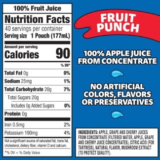 Capri Sun 100% Juice Fruit Punch Naturally Flavored Juice Blend, 40 ct Pack, 4 Boxes of 10 Pouches
