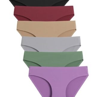Caterlove Women's Seamless Underwear No Show Stretch Bikini Panties Silky Invisible Hipster 6 Pack