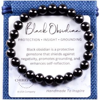 Cherry Tree Collection – Handmade Crystal Bracelets with Black Obsidian, Tiger’s Eye and 6 Other Gemstones for Men & Women – 8mm Beaded Bracelet for Healing, Protection &...