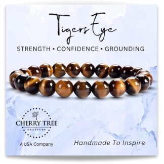Cherry Tree Collection Tigers Eye Bracelets Plus Over 40 Other Stones – Gemstone Beads for Men & Women, Promotes Protection, Courage, Focus, Balance & Luck – Available in S, M,...