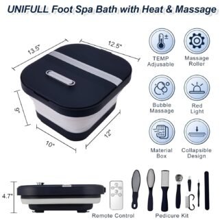 Collapsible Foot Bath Spa with Heat, Remote Control, Massage Rollers, Bubble, Foot Pedicure Kit, Red Light, Pedicure Foot Spa, Foot Bath for Gifts