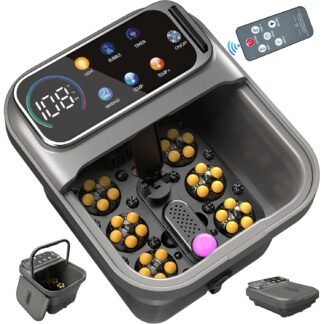 Collapsible Foot Spa Bath with Heat and Massage, Motorized Shiatsu Foot Massager Tub for Plantar Fasciitis & Stress Relief, Temp Control, Bubbles, Remote, Pedicure Spa at Home