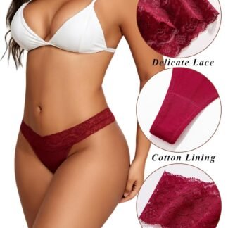 Cotton Lace Thongs for Women Sexy Breathable Womens Underwear Low Rise T-Back Soft Stretchy Ladies Panties