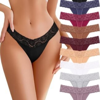 Cotton Lace Thongs for Women Sexy Breathable Womens Underwear Low Rise T-Back Soft Stretchy Ladies Panties