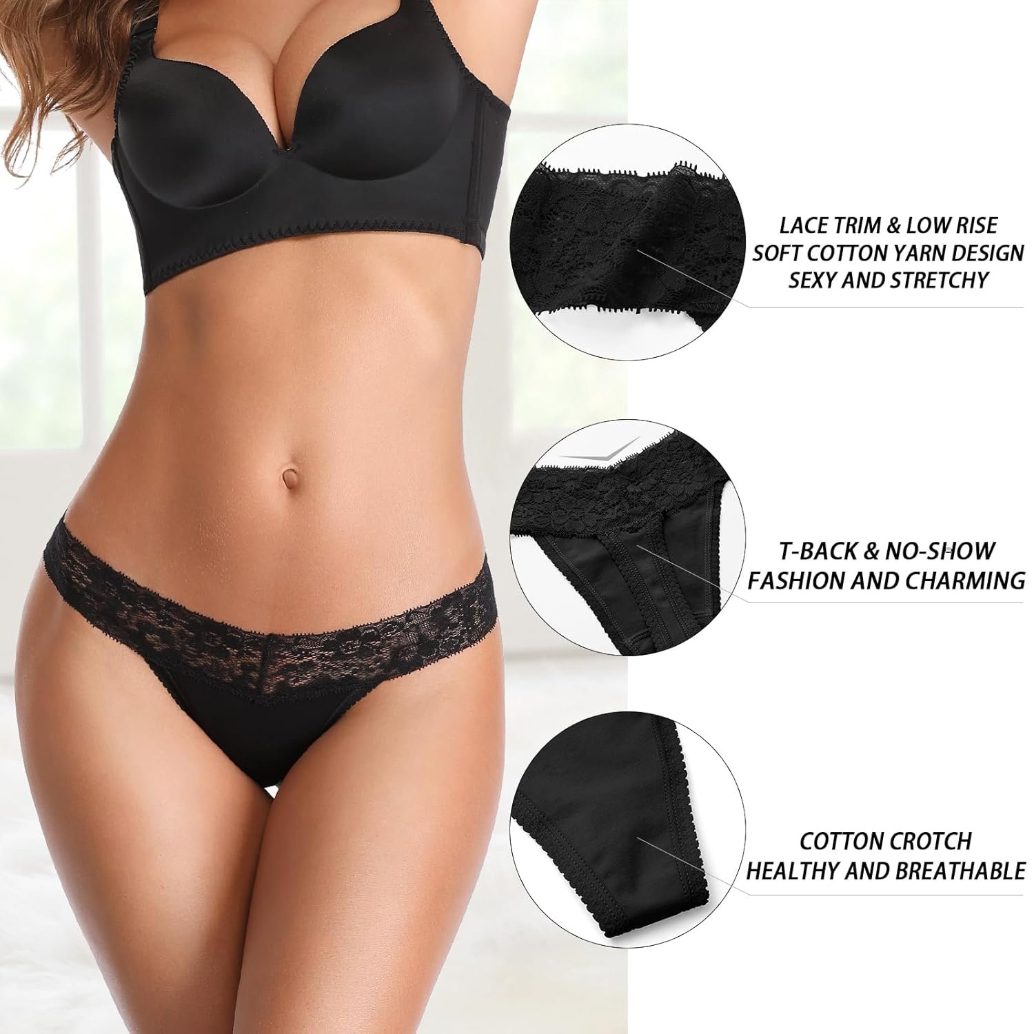 Cotton Thongs for Women T Back Breathable Comfort See Through Panties Seamless Lace Pack - lunas-mystic-emporium.com Cotton Thongs for Women, T Back Breathable Comfort See Through Panties, Seamless Lace Pack