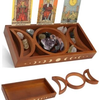 Crystal Tray for Stones, Triple Moon Gemstone Holder Box, 3 Tarot Card Stand for Affirmation Cards, Wicca Display, Detachable Rocks, Essential Oil Organizer, Witch Altar Gift...