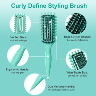 Curly Hair Brush, Curl Defining Brush with Soft Boar Bristles Detangling Tangled Glides, Wide-Teeth Design Effortlessly Shaping & Defining Curls, Curling Definer for Wet & Dry...