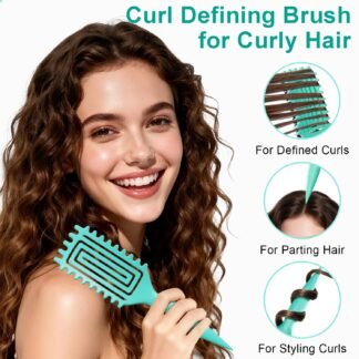 Curly Hair Brush, Curl Defining Brush with Soft Boar Bristles Detangling Tangled Glides, Wide-Teeth Design Effortlessly Shaping & Defining Curls, Curling Definer for Wet & Dry...