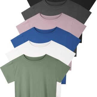 Dalavch 6 Pack Women's Crop Top Short Sleeve Athletic Workout Yoga Running Gym Casual Tees T-Shirts Loose Fit