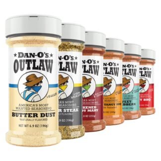 Dan-O's Outlaw Seasoning 6 Bottle Set- Butter Dust, Butter Steak, Spicy BBQ, Sweet Caribbean, Sweet & Tangy BBQ, and Blackened Bloody Mary Seasoning