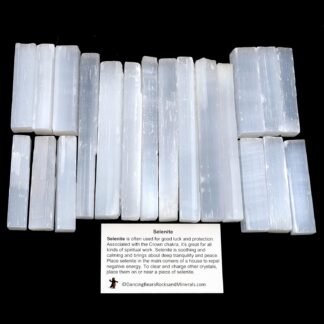 DANCING BEAR 2 Pound Selenite Small Sticks- Wands Premium Hand-Sorted Plus Include a Piece of Black Tourmaline Crystal and Educational ID Cards, Bulk, Reiki, Chakra, Good Luck &...