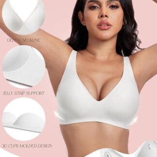 Deep V Bras for Women No Underwire Seamless Bralettes for Women Wireless Plunge T Shirt Bra with Extender