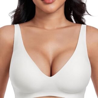 Deep V Bras for Women No Underwire Seamless Bralettes for Women Wireless Plunge T Shirt Bra with Extender