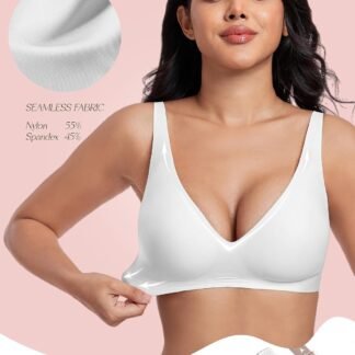 Deep V Bras for Women No Underwire Seamless Bralettes for Women Wireless Plunge T Shirt Bra with Extender