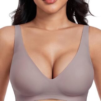 Deep V Bras for Women No Underwire Seamless Bralettes for Women Wireless Plunge T Shirt Bra with Extender