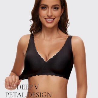 Deep V Petal Bras for Women No Underwire Soft Wireless Bras Comfort Seamless Bralettes with Extender