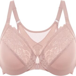 DELIMIRA Women's Front Closure Bras Posture Full Coverage Plus Size Lace Underwire Unlined Bra